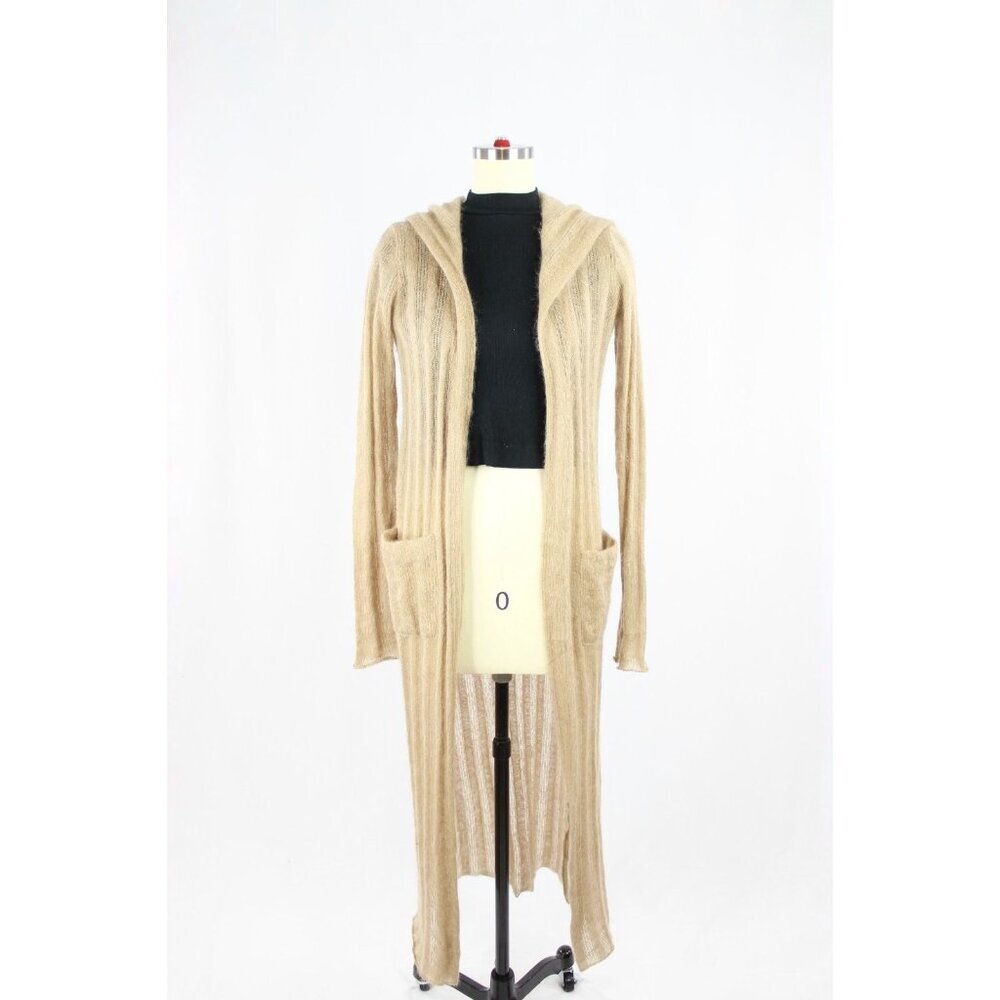 CLEMENTINE'S x MEROTTO Tan Mohair Knit Hooded Duster Cardigan Sweater, Size XS